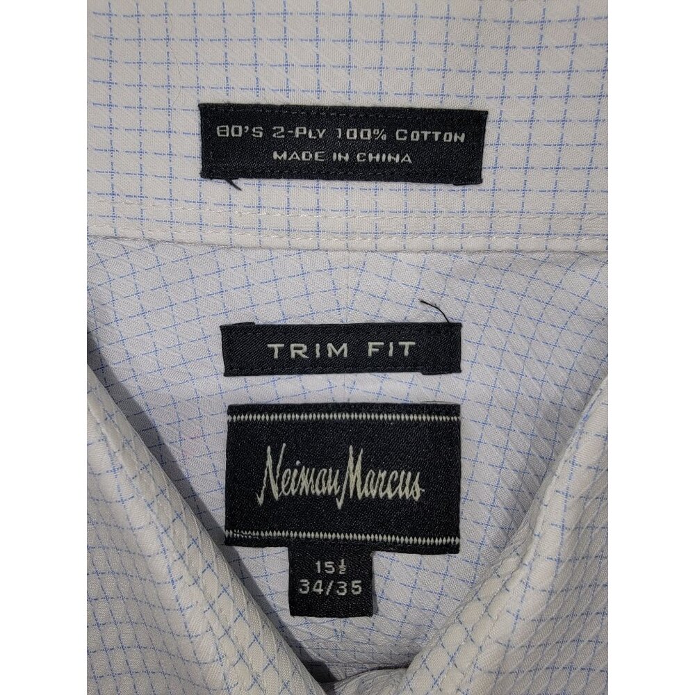 Neiman Marcus Mens Button-Down Dress Shirt Trim Fit 15.5 34/35 100% Cotton White - Picture 2 of 5